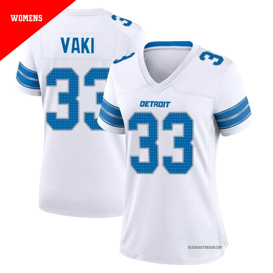 Women's Sione Vaki ＃33 Detroit Lions White Game 2nd Jersey