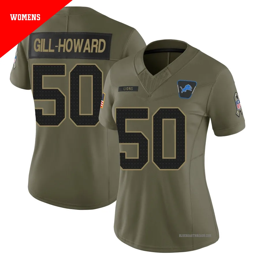 Women's Skyler Gill-Howard ＃50 Detroit Lions Olive Limited 2025 Salute to Service Jersey