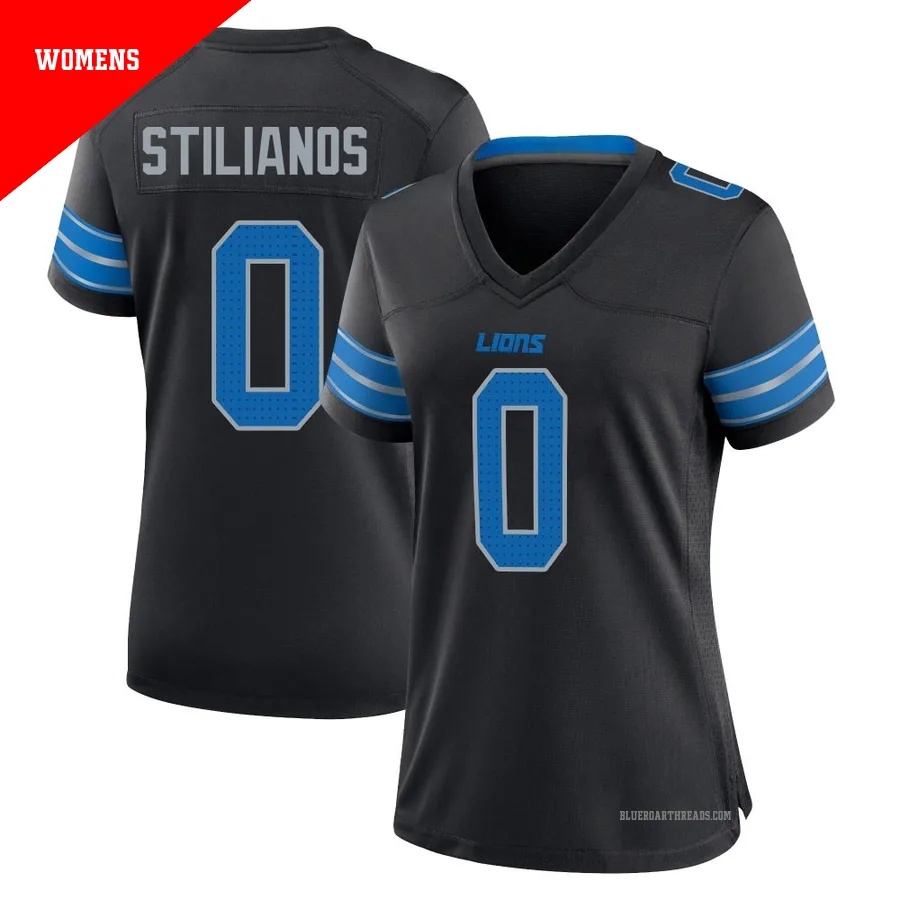 Women's Steven Stilianos ＃0 Detroit Lions Black Game Alternate 2nd Jersey