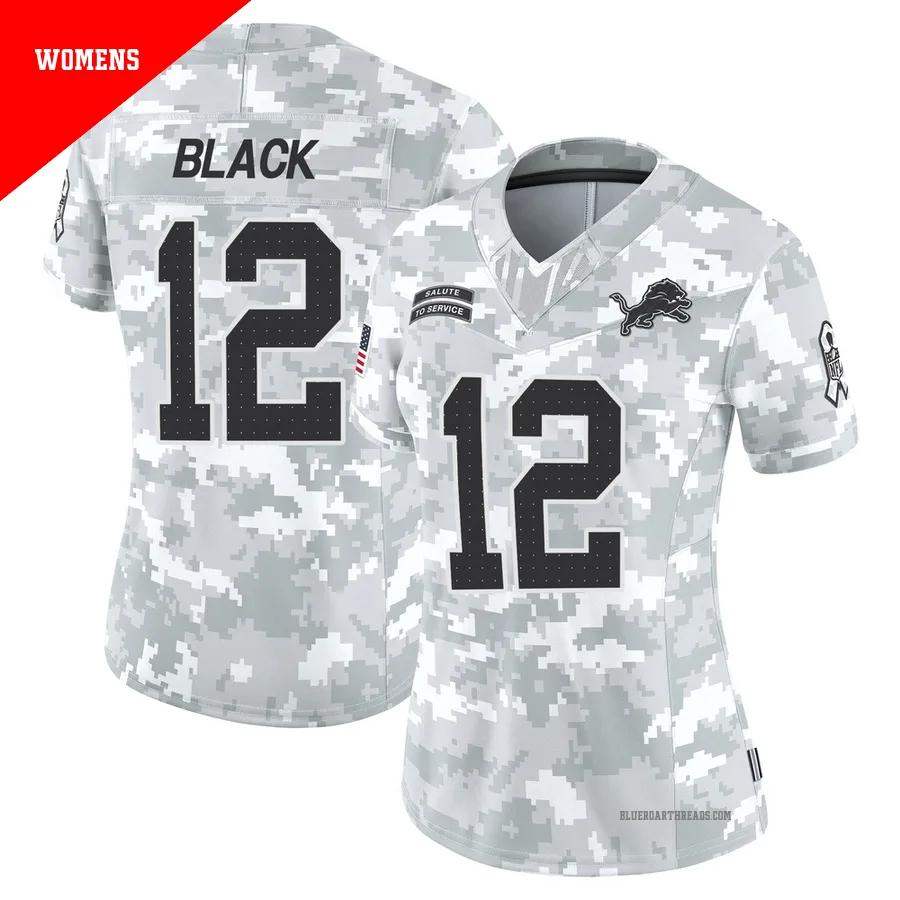 Women's Tarik Black ＃12 Detroit Lions Arctic Camo Limited 2024 Salute to Service Jersey