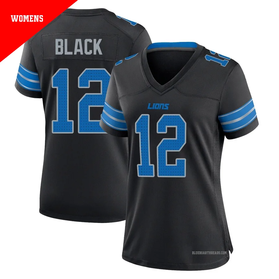 Women's Tarik Black ＃12 Detroit Lions Black Game Alternate 2nd Jersey