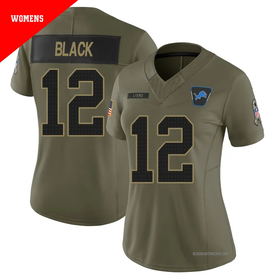 Women's Tarik Black ＃12 Detroit Lions Olive Limited 2025 Salute to Service Jersey