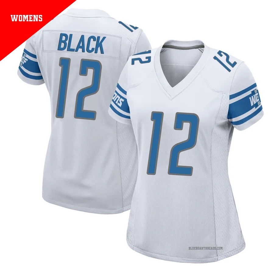 Women's Tarik Black ＃12 Detroit Lions White Game Jersey