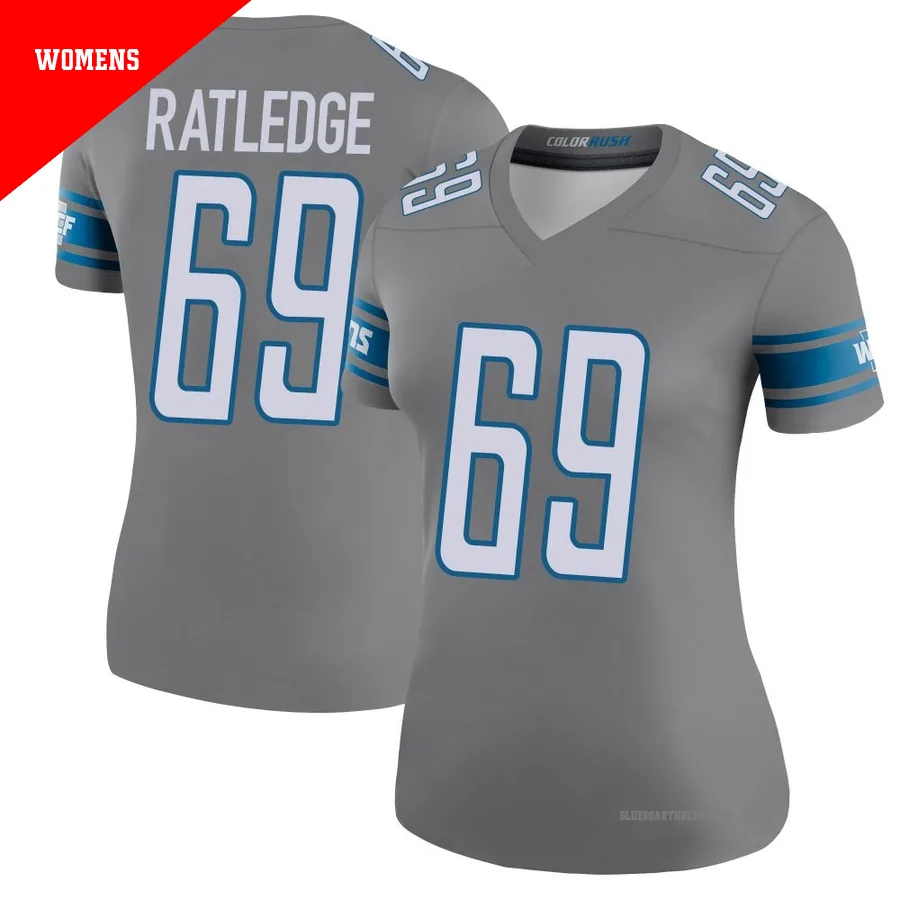 Women's Tate Ratledge ＃69 Detroit Lions Legend Color Rush Steel Jersey