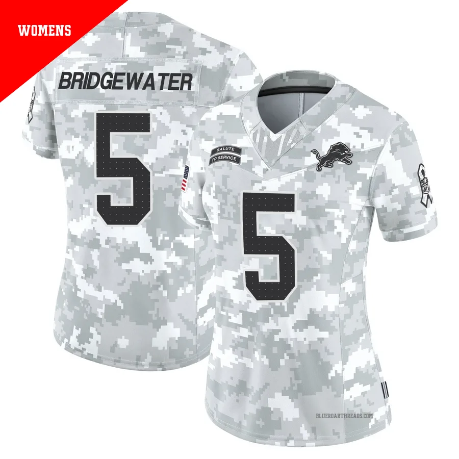 Women's Teddy Bridgewater ＃5 Detroit Lions Arctic Camo Limited 2024 Salute to Service Jersey