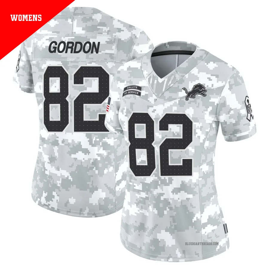 Women's Thomas Gordon ＃82 Detroit Lions Arctic Camo Limited 2024 Salute to Service Jersey
