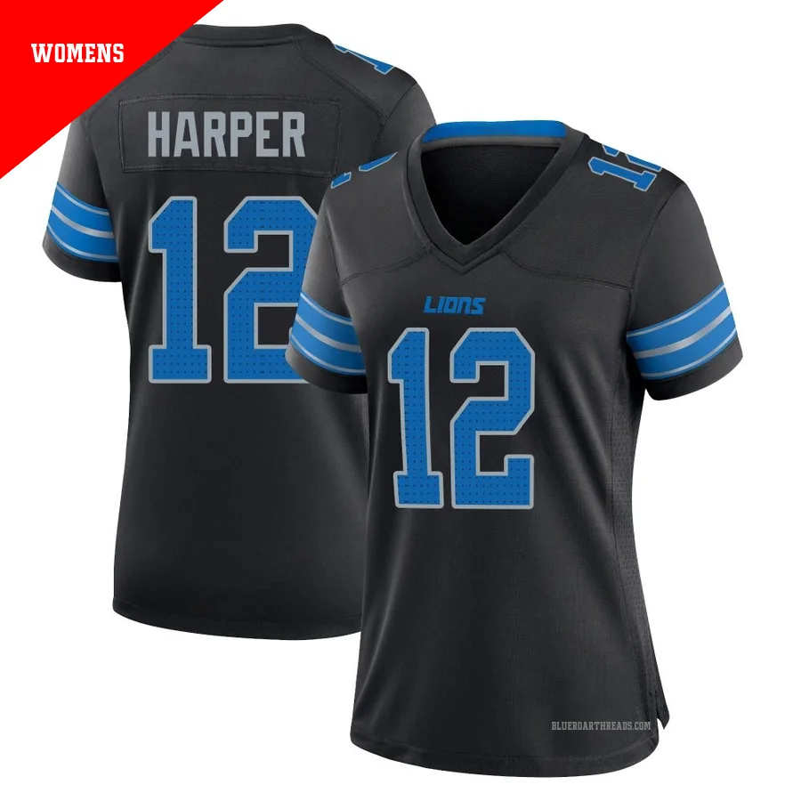 Women's Thomas Harper ＃12 Detroit Lions Black Game Alternate 2nd Jersey