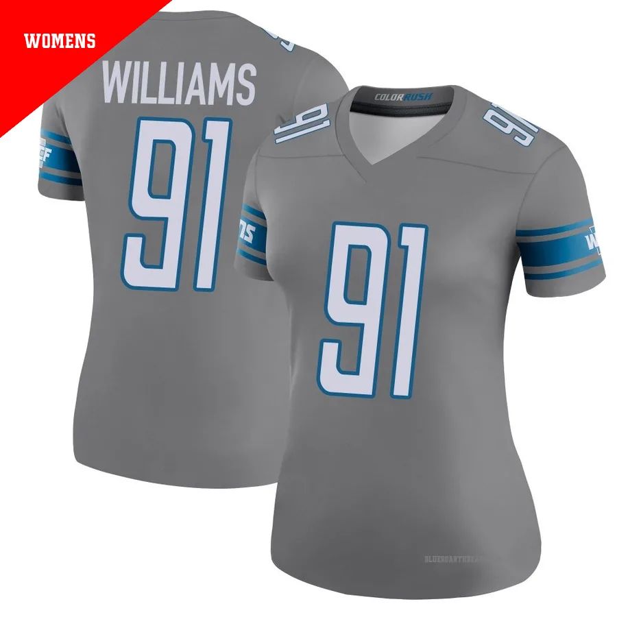 Women's Tyleik Williams ＃91 Detroit Lions Legend Color Rush Steel Jersey