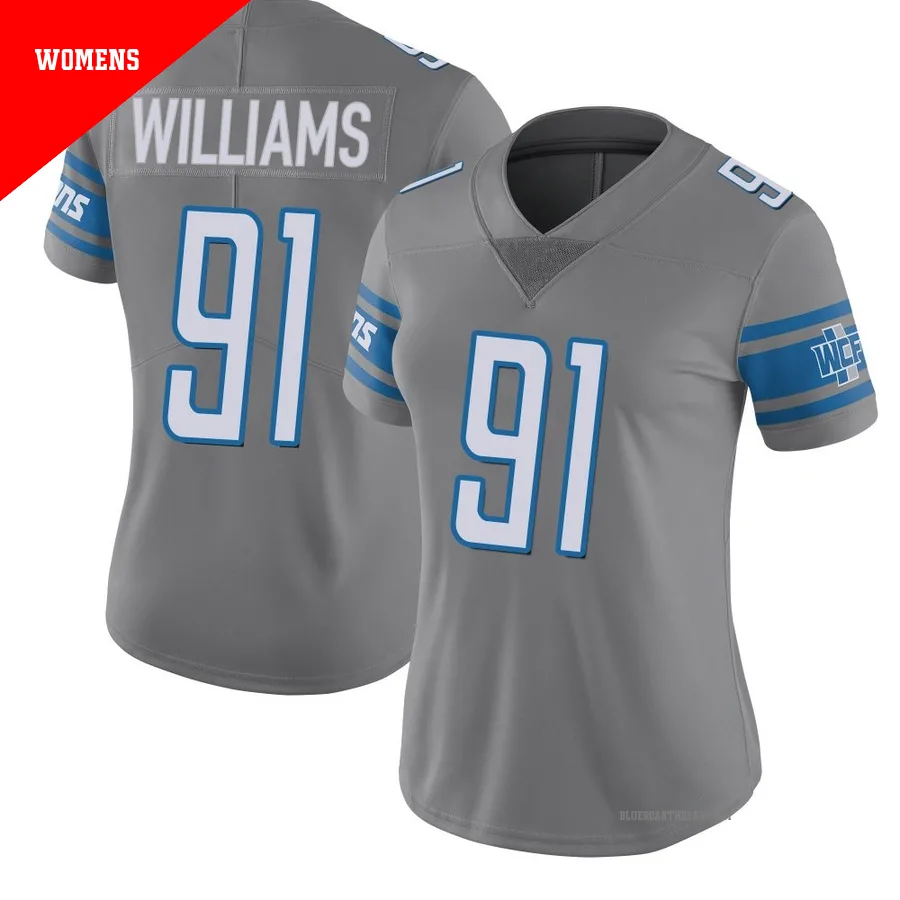 Women's Tyleik Williams ＃91 Detroit Lions Limited Color Rush Steel Jersey