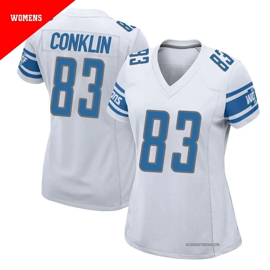 Women's Tyler Conklin ＃83 Detroit Lions White Game Jersey