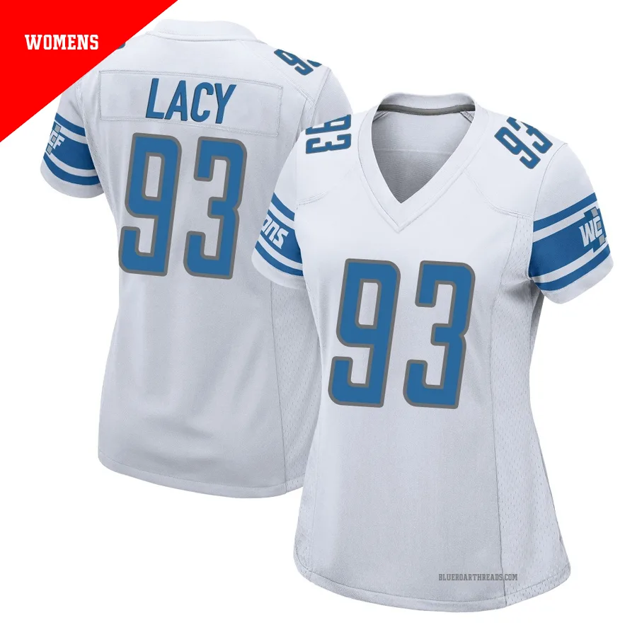 Women's Tyler Lacy ＃93 Detroit Lions White Game Jersey