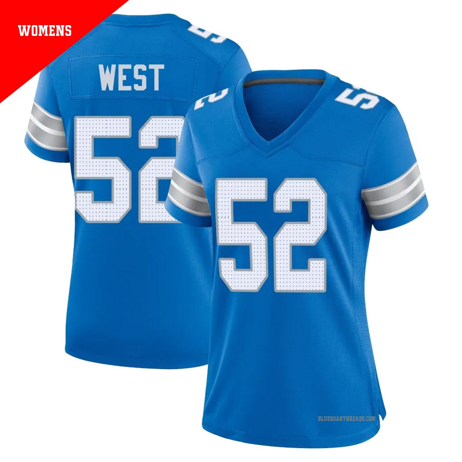 Women's Tyre West ＃52 Detroit Lions Blue Game 2nd Jersey