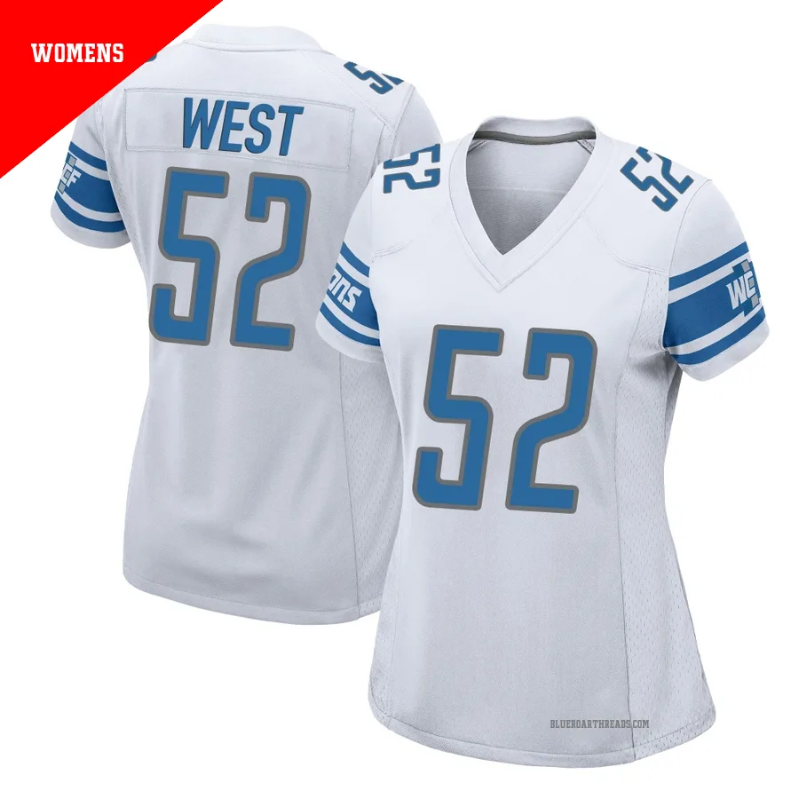Women's Tyre West ＃52 Detroit Lions White Game Jersey