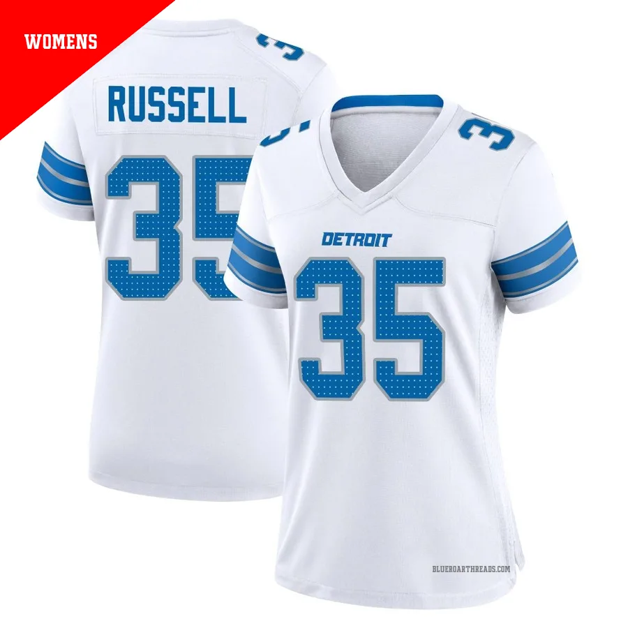 Women's Tyson Russell ＃35 Detroit Lions White Game 2nd Jersey