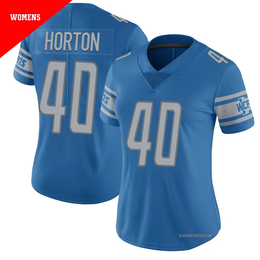 Women's Zach Horton ＃40 Detroit Lions Blue Limited Team Color Vapor Untouchable Jersey