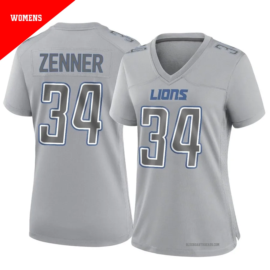 Women's Zach Zenner ＃34 Detroit Lions Gray Game Atmosphere Fashion Jersey