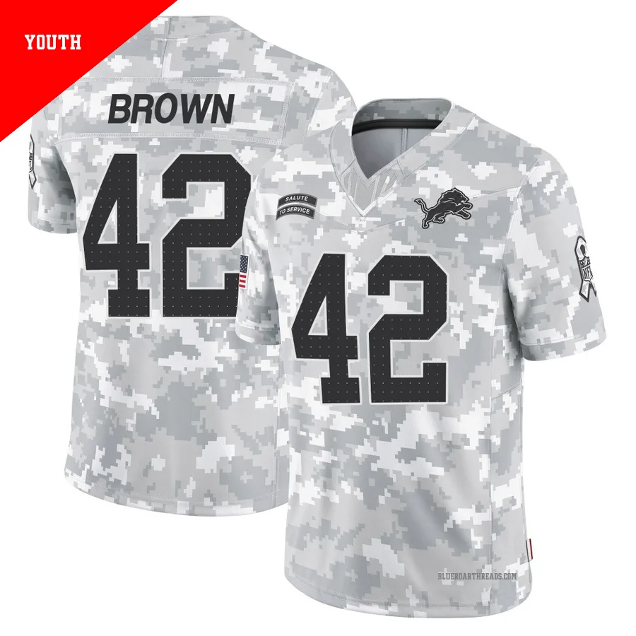 Youth Aamaris Brown ＃42 Detroit Lions Arctic Camo Limited 2024 Salute to Service Jersey