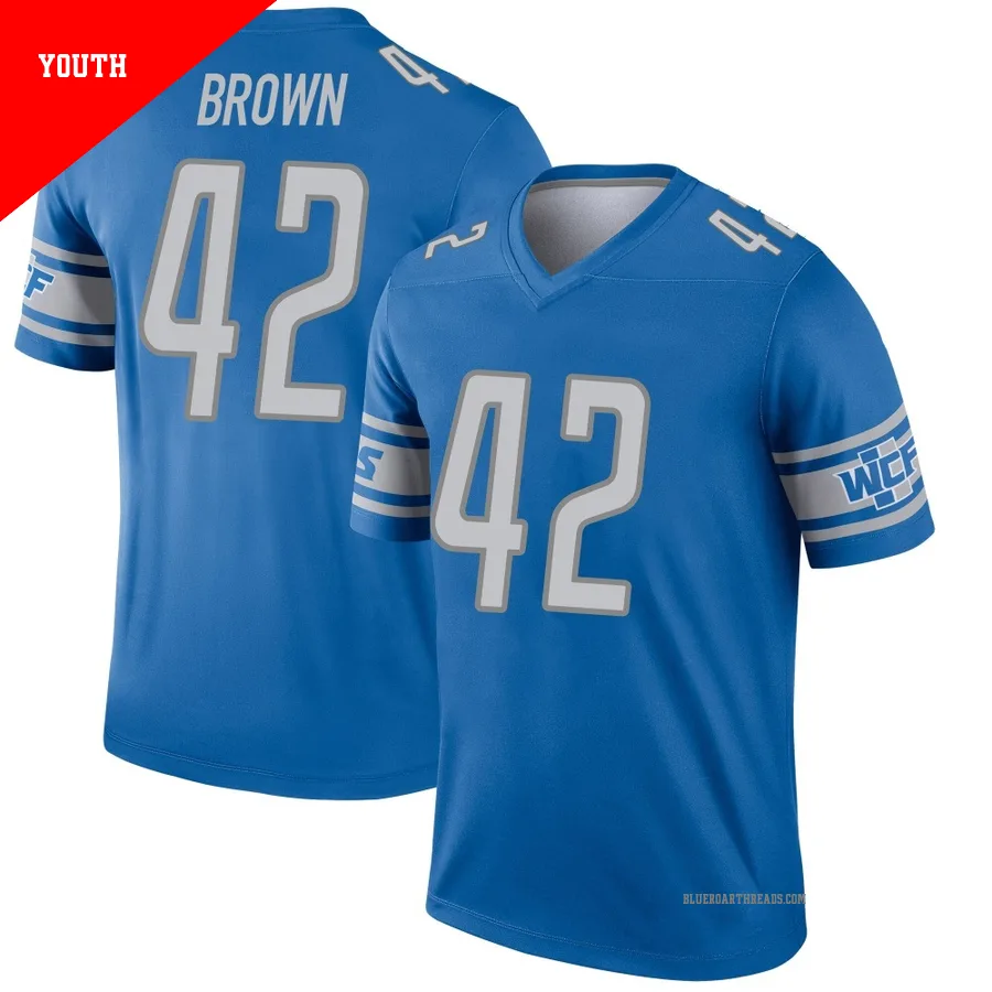 Youth Aamaris Brown ＃42 Detroit Lions Blue Legend Jersey