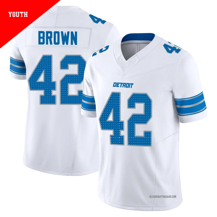 Youth Aamaris Brown ＃42 Detroit Lions White Limited Vapor F.U.S.E. 2nd Jersey