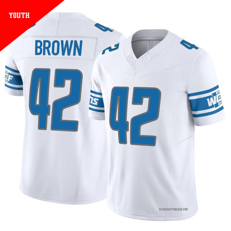 Youth Aamaris Brown ＃42 Detroit Lions White Limited Vapor F.U.S.E. Jersey