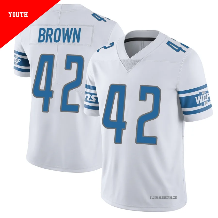 Youth Aamaris Brown ＃42 Detroit Lions White Limited Vapor Untouchable Jersey