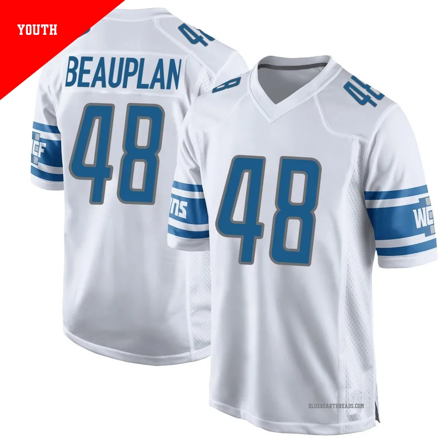 Youth Abraham Beauplan ＃48 Detroit Lions White Game Jersey