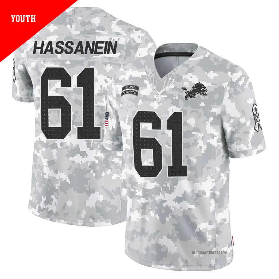 Youth Ahmed Hassanein ＃61 Detroit Lions Arctic Camo Limited 2024 Salute to Service Jersey