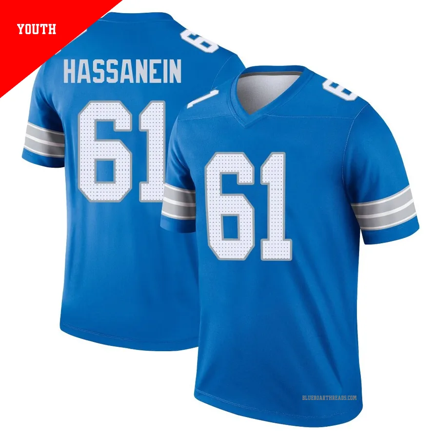Youth Ahmed Hassanein ＃61 Detroit Lions Blue Legend 2nd Jersey