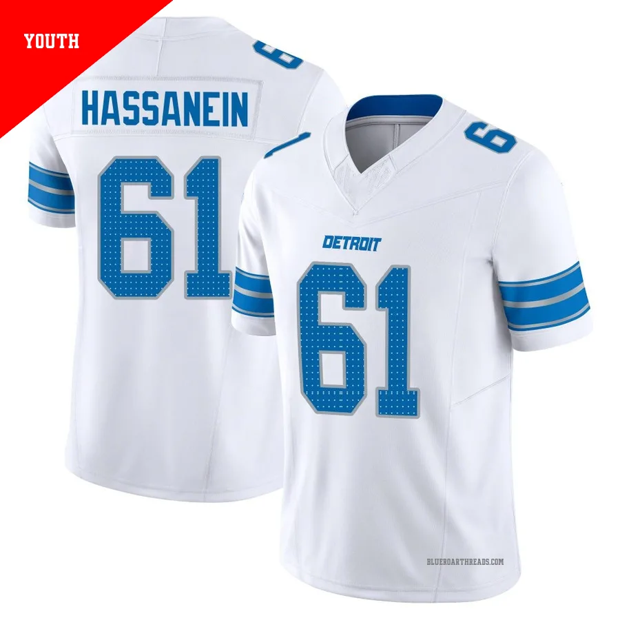 Youth Ahmed Hassanein ＃61 Detroit Lions White Limited Vapor F.U.S.E. 2nd Jersey