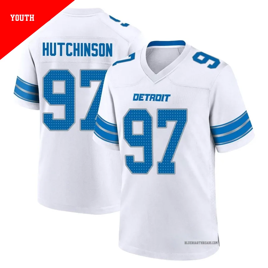 Youth Aidan Hutchinson ＃97 Detroit Lions White Game 2nd Jersey