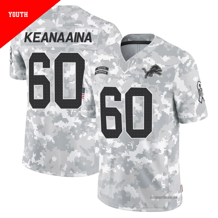 Youth Aidan Keanaaina ＃60 Detroit Lions Arctic Camo Limited 2024 Salute to Service Jersey