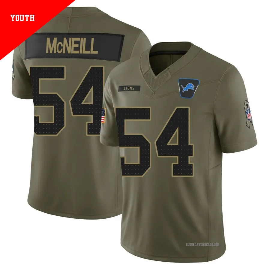 Youth Alim McNeill ＃54 Detroit Lions Olive Limited 2025 Salute to Service Jersey