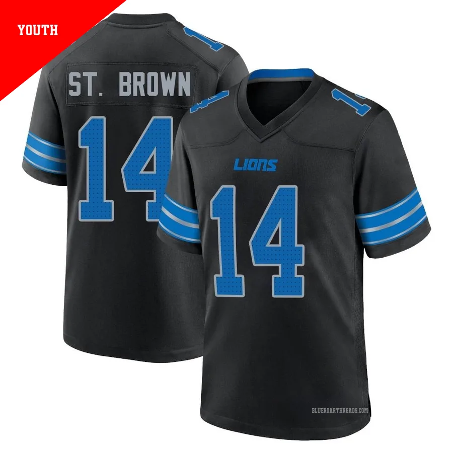 Youth Amon-Ra St. Brown ＃14 Detroit Lions Black Game Alternate 2nd Jersey