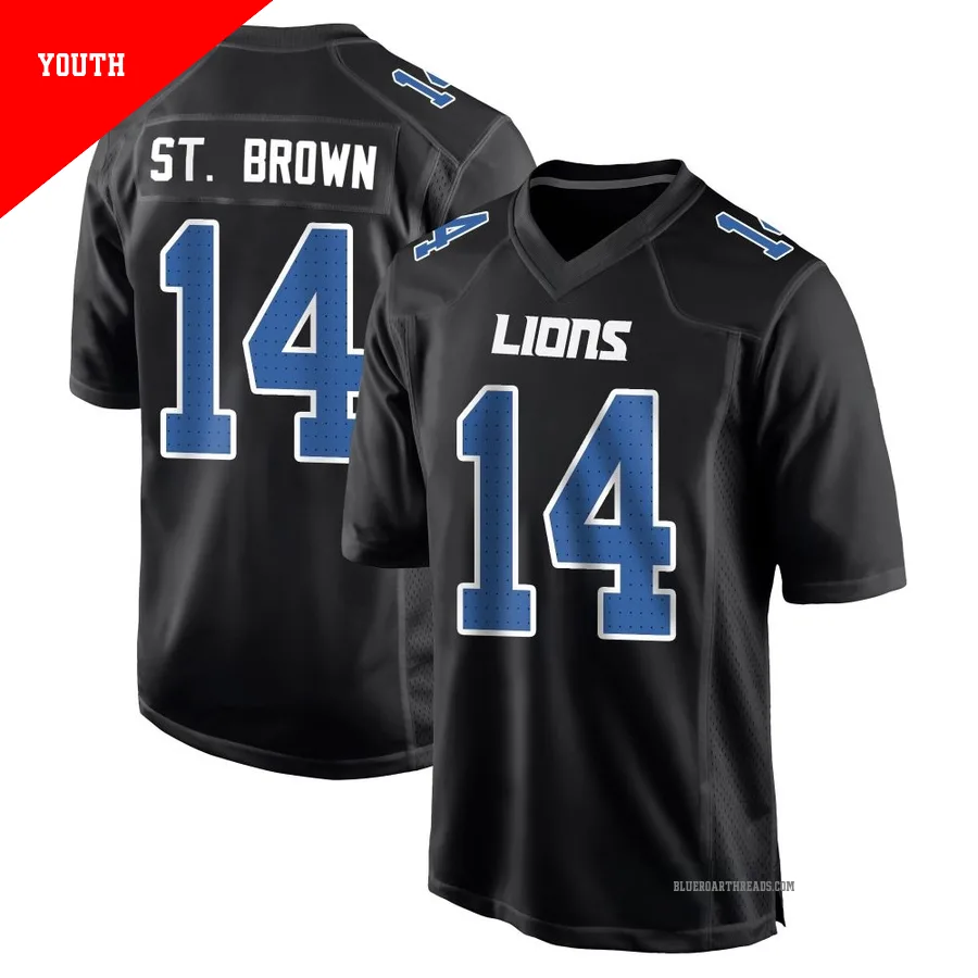 Youth Amon-Ra St. Brown ＃14 Detroit Lions Black Game Carbon Fashion Jersey