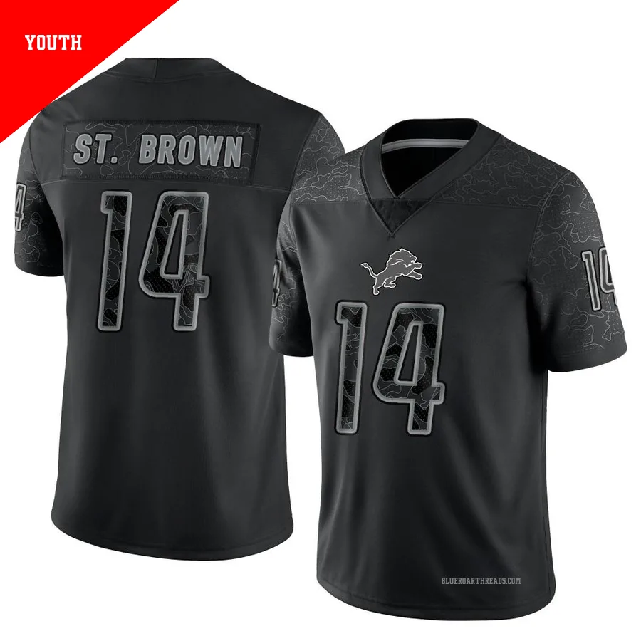 Youth Amon-Ra St. Brown ＃14 Detroit Lions Black Limited Reflective Jersey