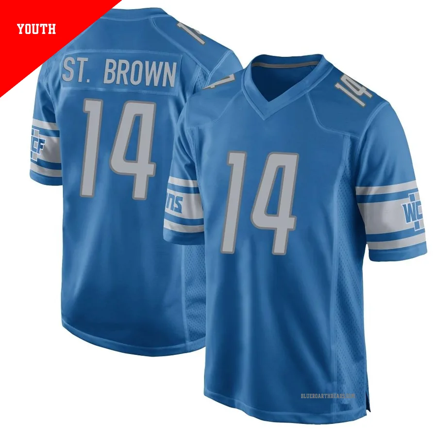 Youth Amon-Ra St. Brown ＃14 Detroit Lions Blue Game Team Color Jersey