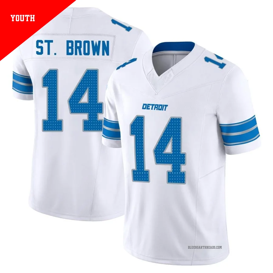 Youth Amon-Ra St. Brown ＃14 Detroit Lions White Limited Vapor F.U.S.E. 2nd Jersey