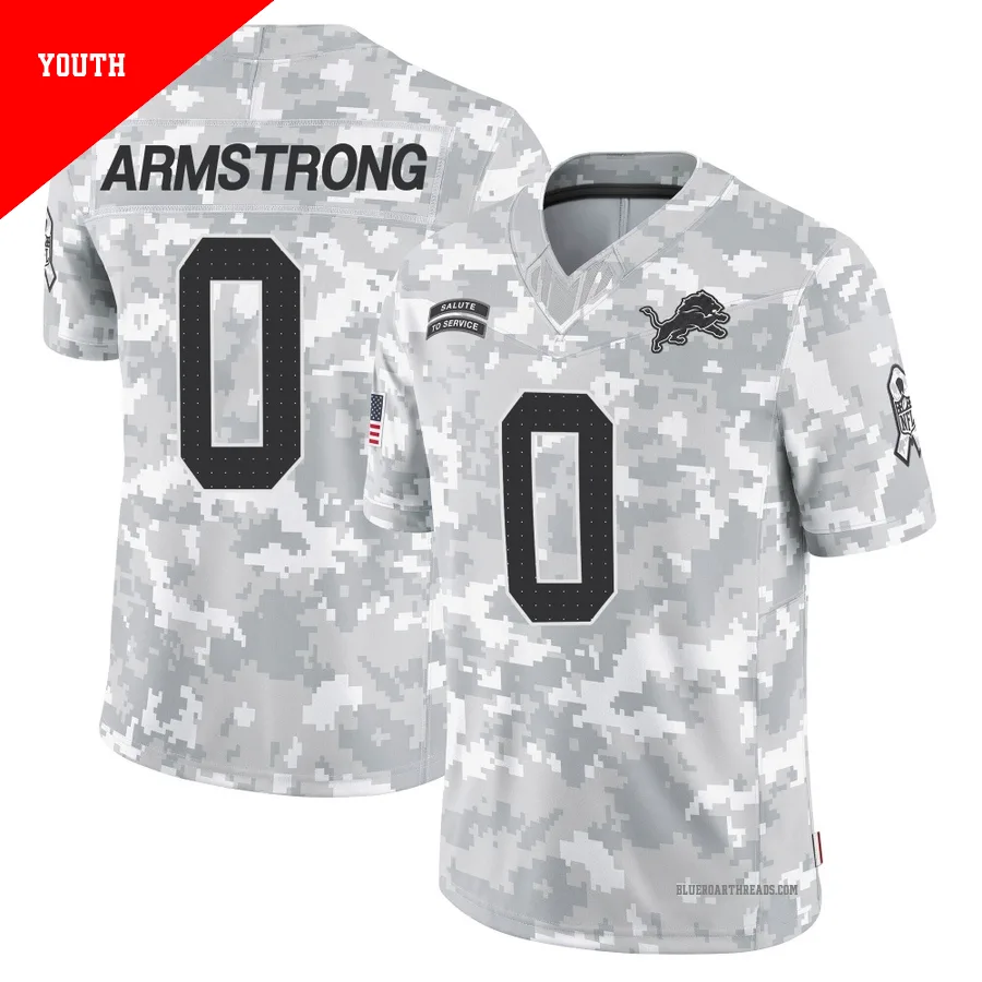 Youth Andrew Armstrong ＃0 Detroit Lions Arctic Camo Limited 2024 Salute to Service Jersey