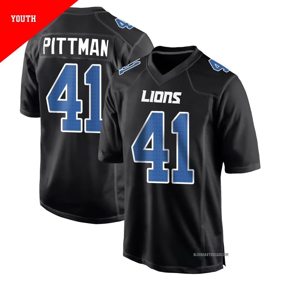 Youth Anthony Pittman ＃41 Detroit Lions Black Game Carbon Fashion Jersey