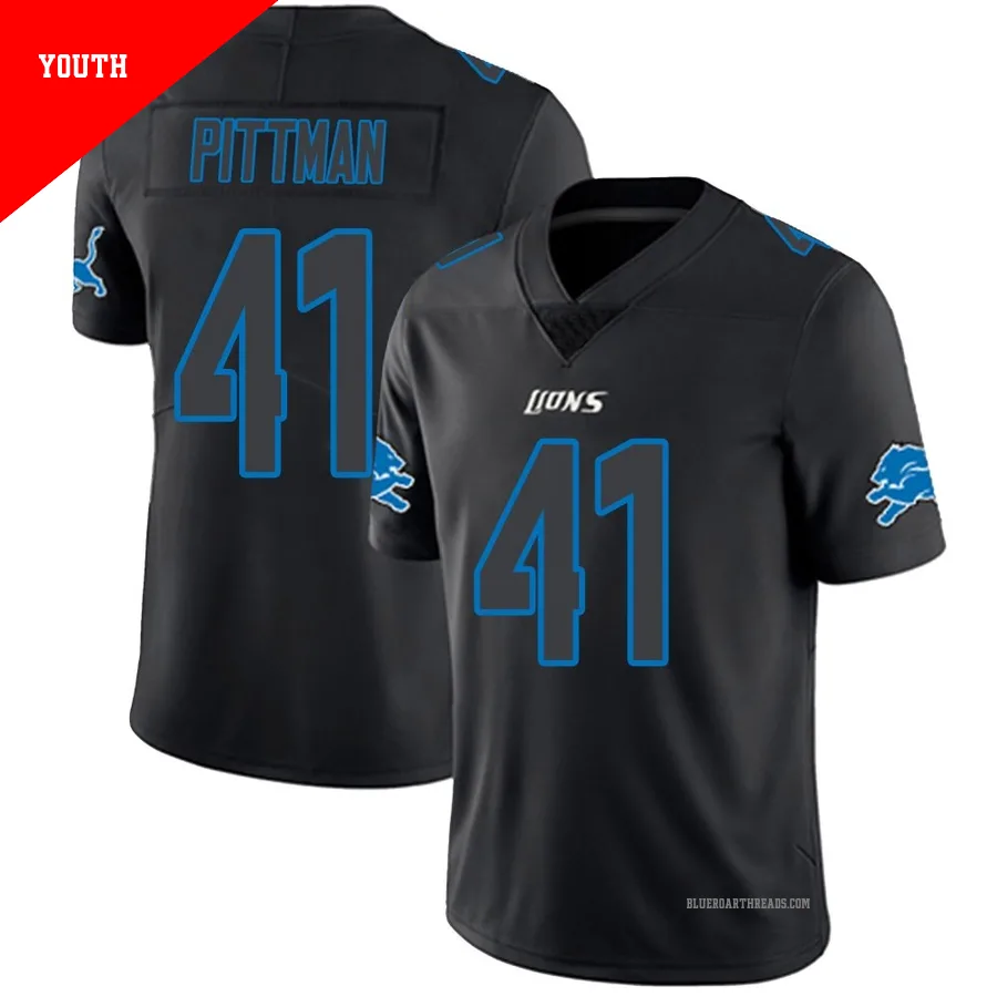 Youth Anthony Pittman ＃41 Detroit Lions Black Impact Limited Jersey