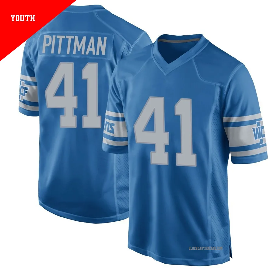 Youth Anthony Pittman ＃41 Detroit Lions Blue Game Throwback Vapor Untouchable Jersey