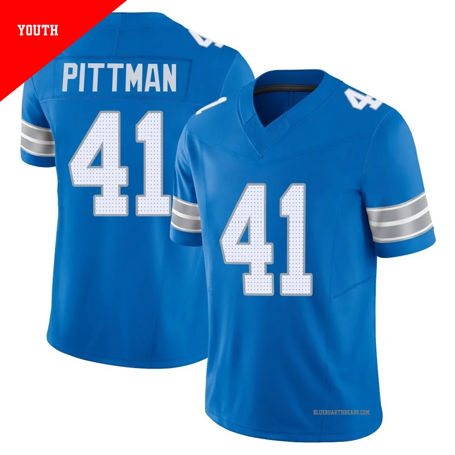 Youth Anthony Pittman ＃41 Detroit Lions Blue Limited Vapor F.U.S.E. 2nd Jersey