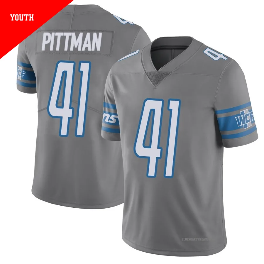 Youth Anthony Pittman ＃41 Detroit Lions Limited Color Rush Steel Vapor Untouchable Jersey