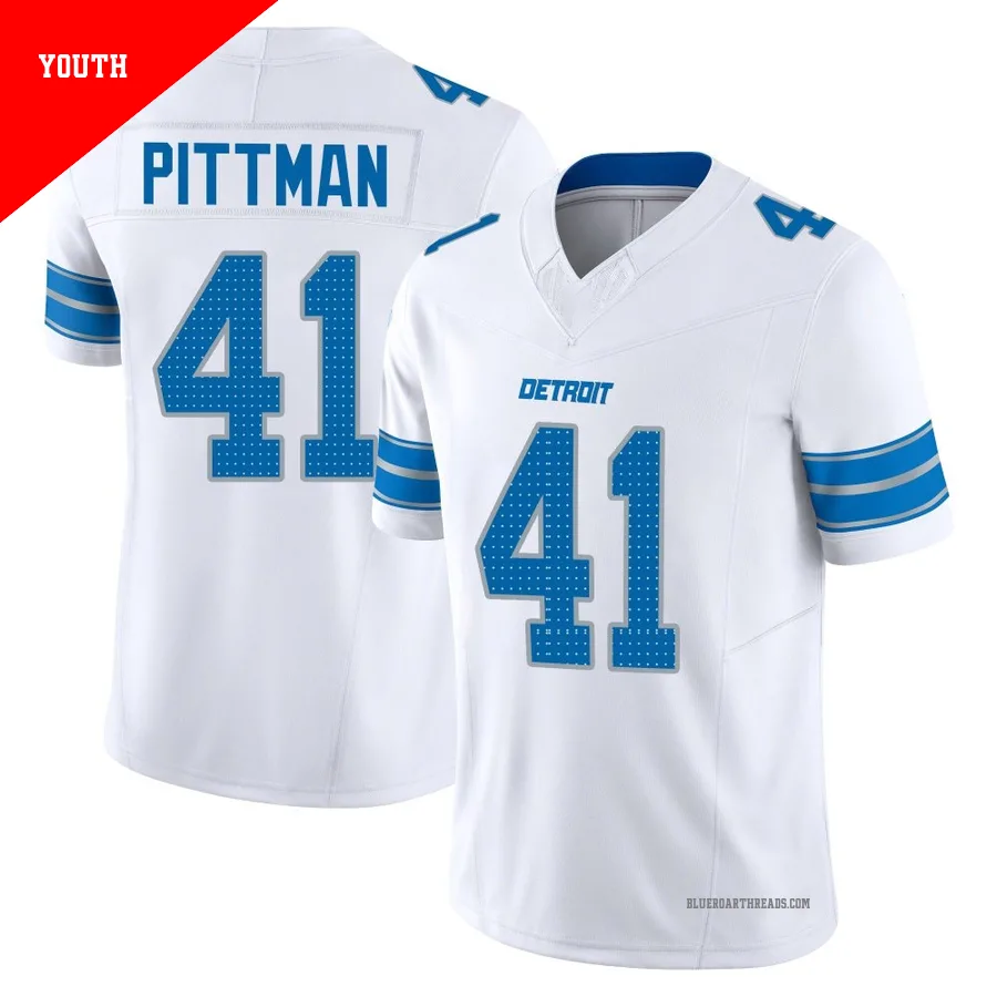 Youth Anthony Pittman ＃41 Detroit Lions White Limited Vapor F.U.S.E. 2nd Jersey