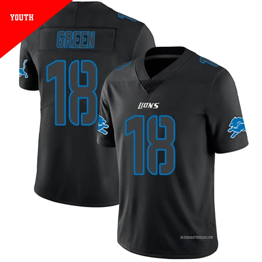 Youth Antoine Green ＃18 Detroit Lions Black Impact Limited Jersey