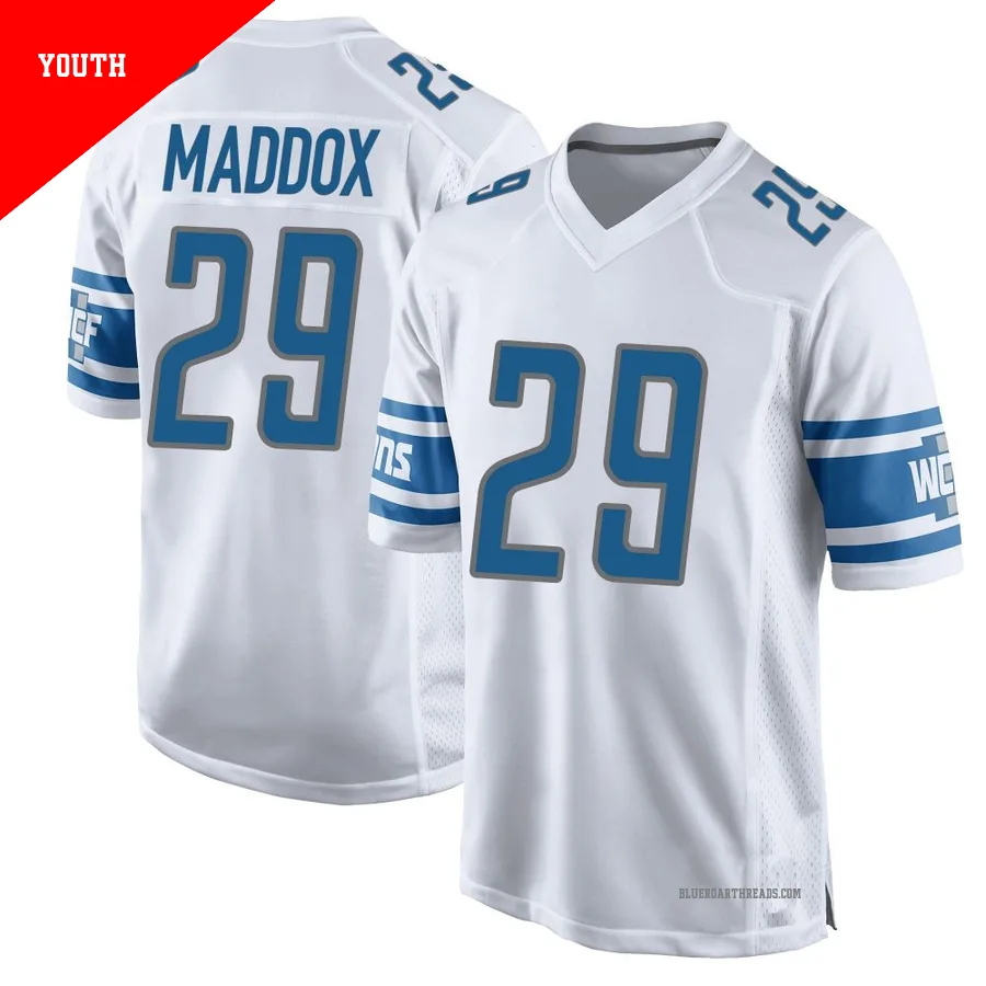 Youth Avonte Maddox ＃29 Detroit Lions White Game Jersey