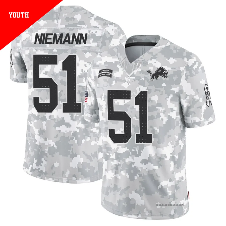 Youth Ben Niemann ＃51 Detroit Lions Arctic Camo Limited 2024 Salute to Service Jersey