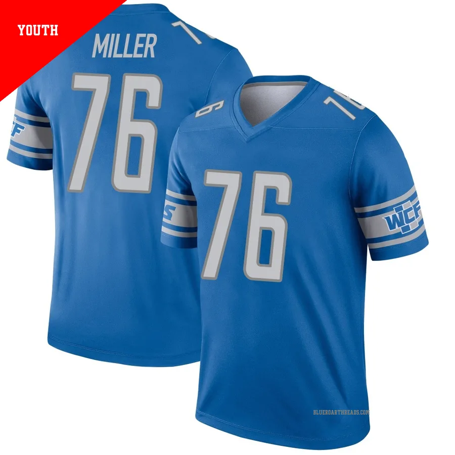 Youth Blake Miller ＃76 Detroit Lions Blue Legend Jersey