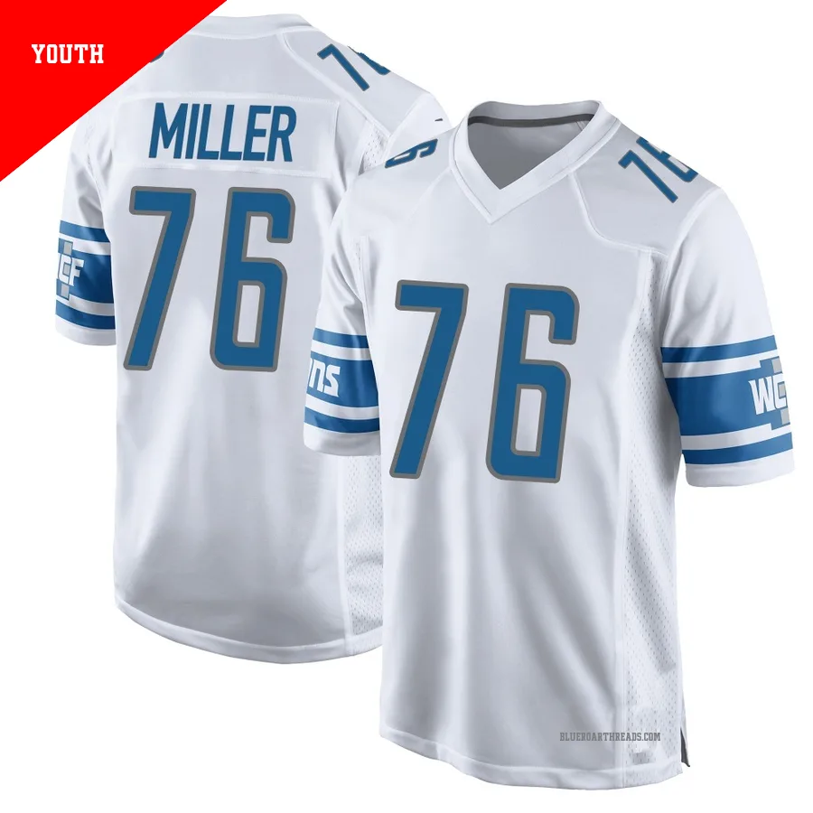 Youth Blake Miller ＃76 Detroit Lions White Game Jersey