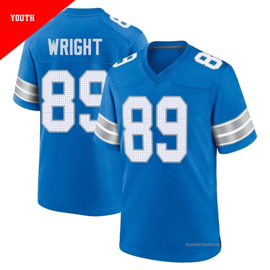 Youth Brock Wright ＃89 Detroit Lions Blue Game 2nd Jersey